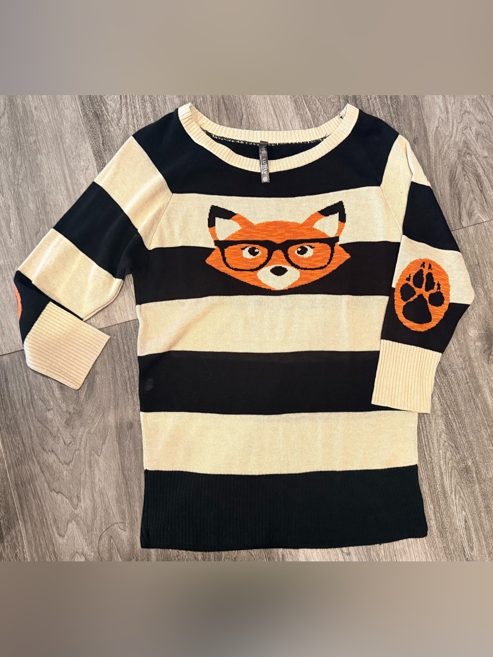 Absolutely Striped Fox Sweater - Black, Cream & Orange NWOT Med